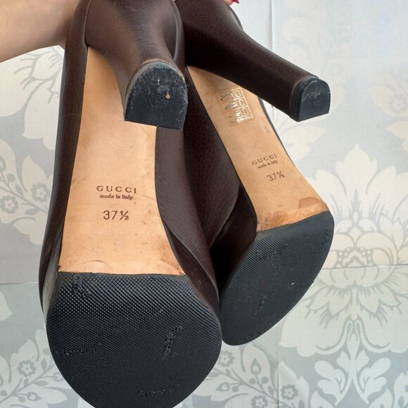 Gucci Brown Leather Heel with Silver Hardware - Size 37.5 - Picture 6 of 7